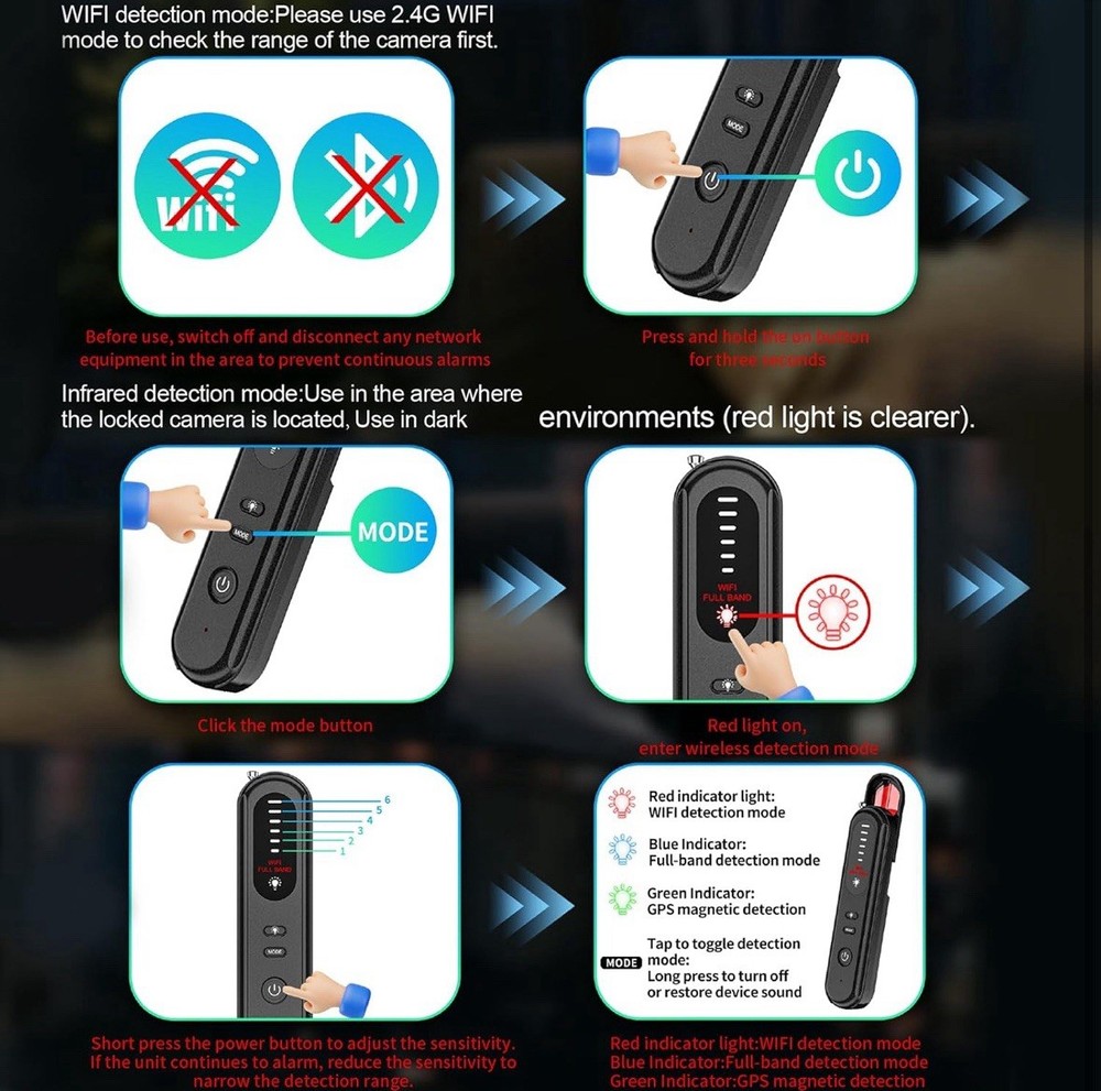 T01 Hidden Camera Detector - GPS, Rf, Microphone Detector - Smart Anti-bugging