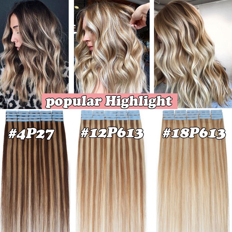 60PCS Tape-In Russian Remy Thick Human Hair Extensions Skin Weft Straight 150g F
