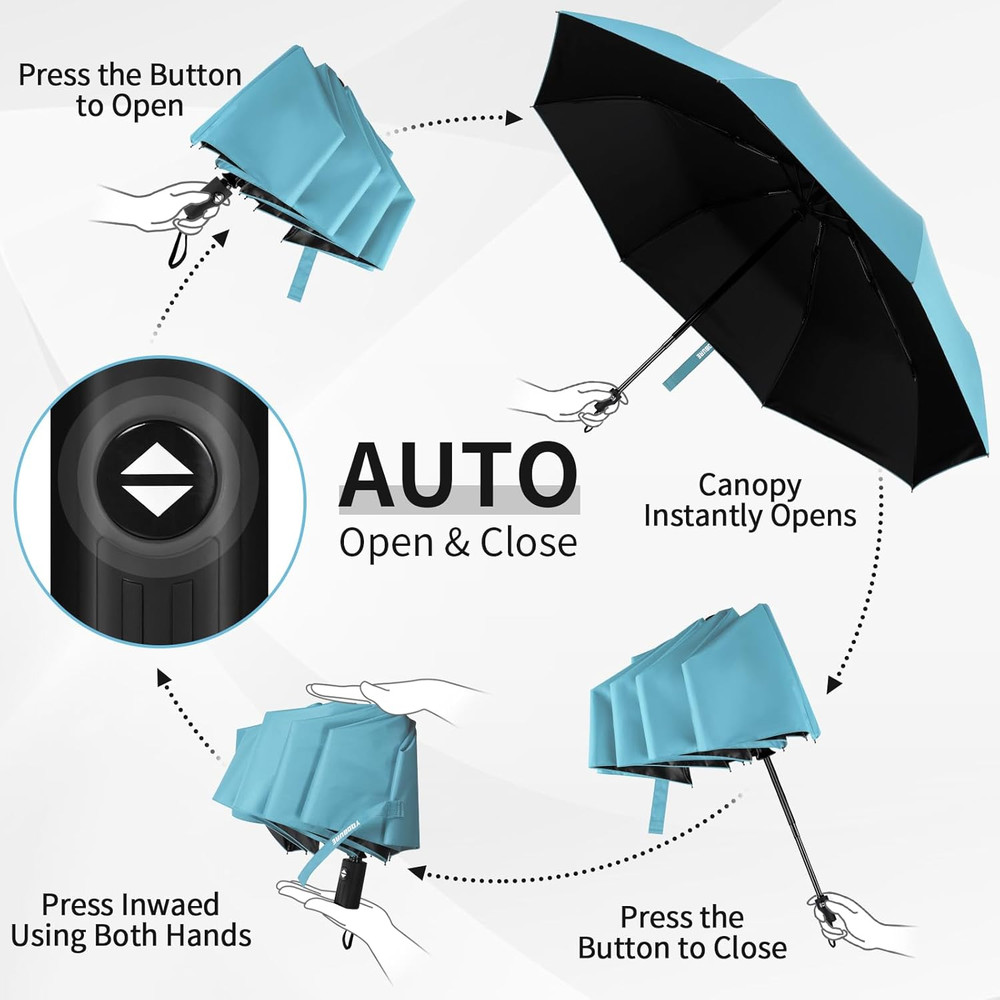 Compact Automatic Windproof Travel Umbrella - Lightweight Folding Design