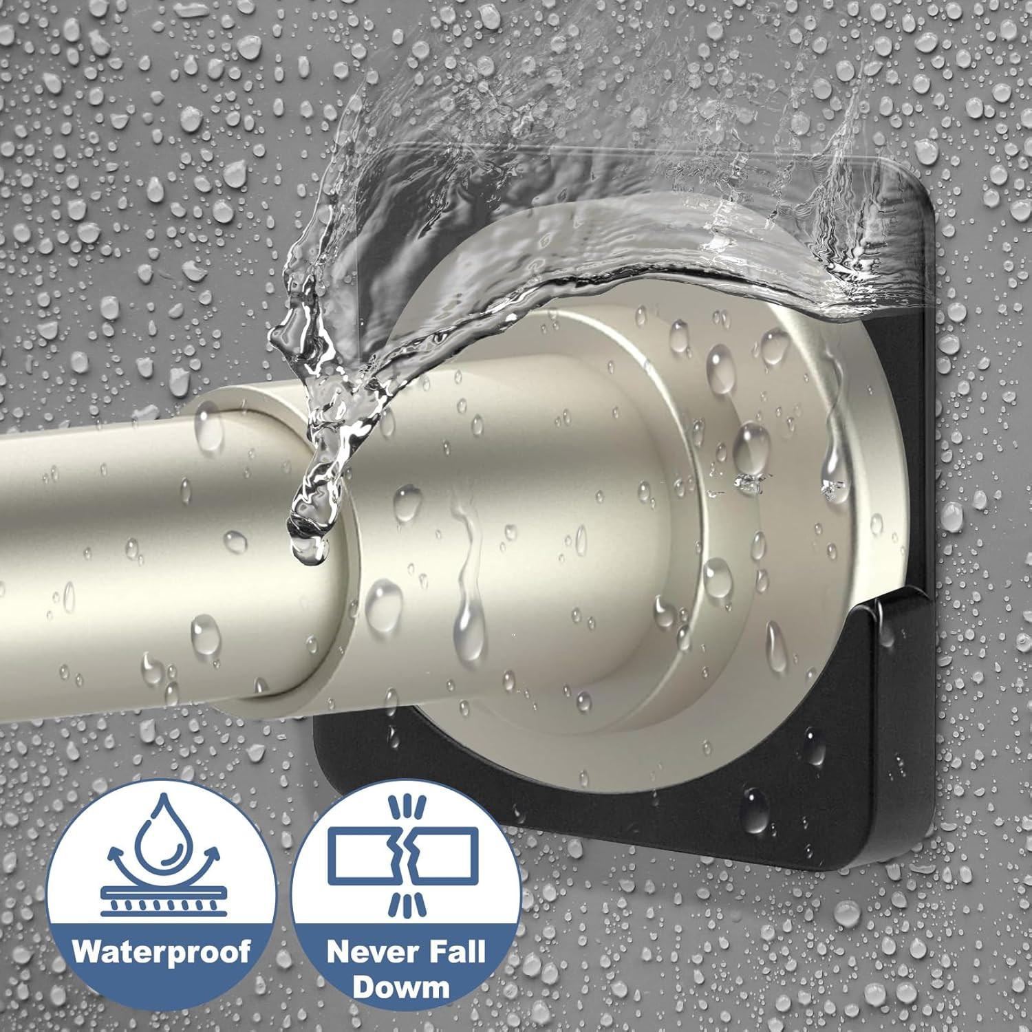 2 Pack Adhesive Shower Rod Holders, Black Transparent Rod Retainer | Never Fall