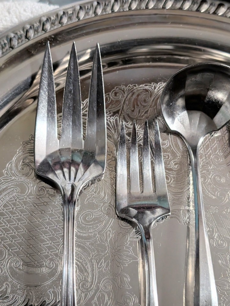 Silver Platter And Serving Forks & Ladel