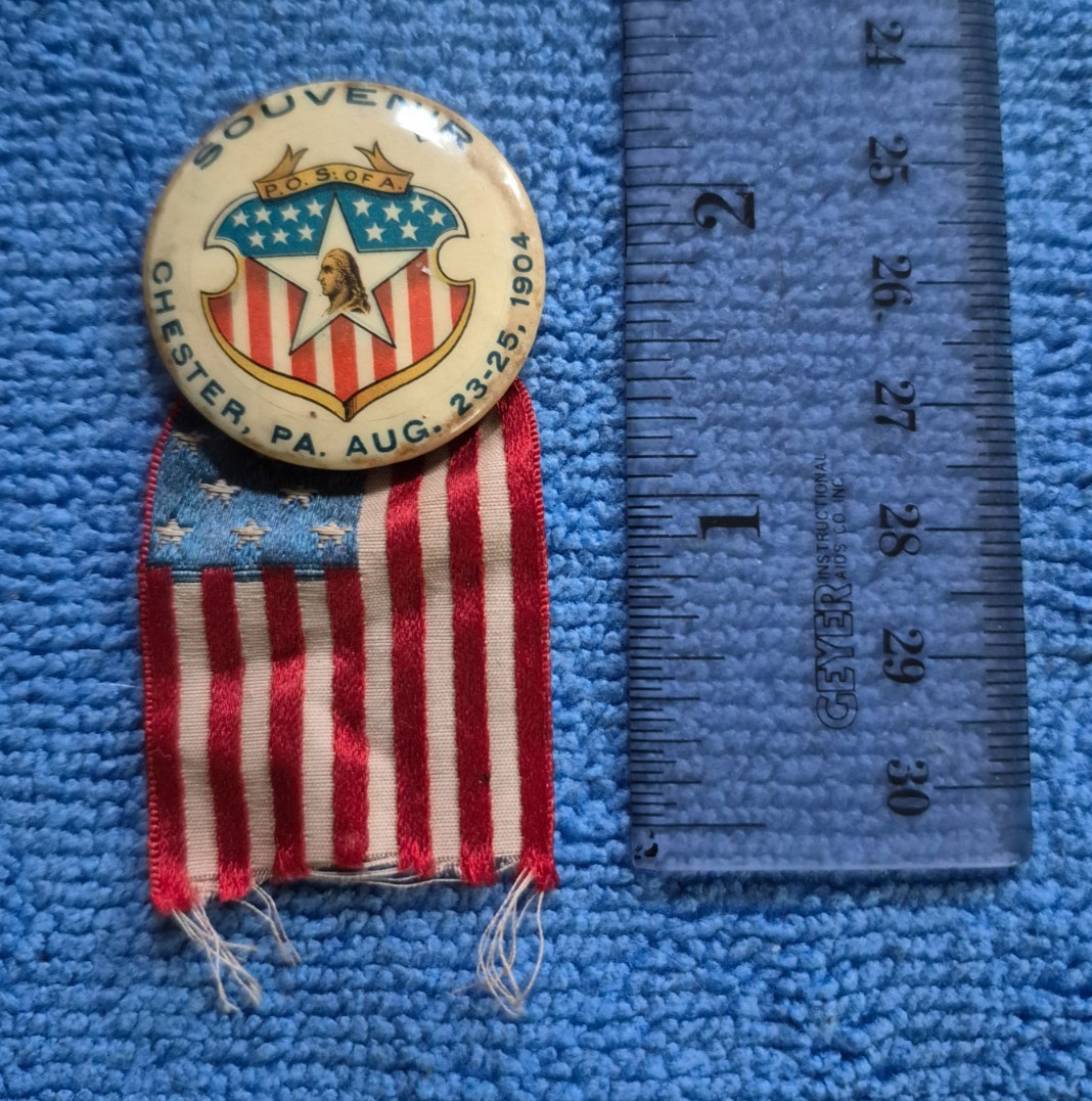 Pin Back button Patriotic Order Sons of America - Chester PA 1904