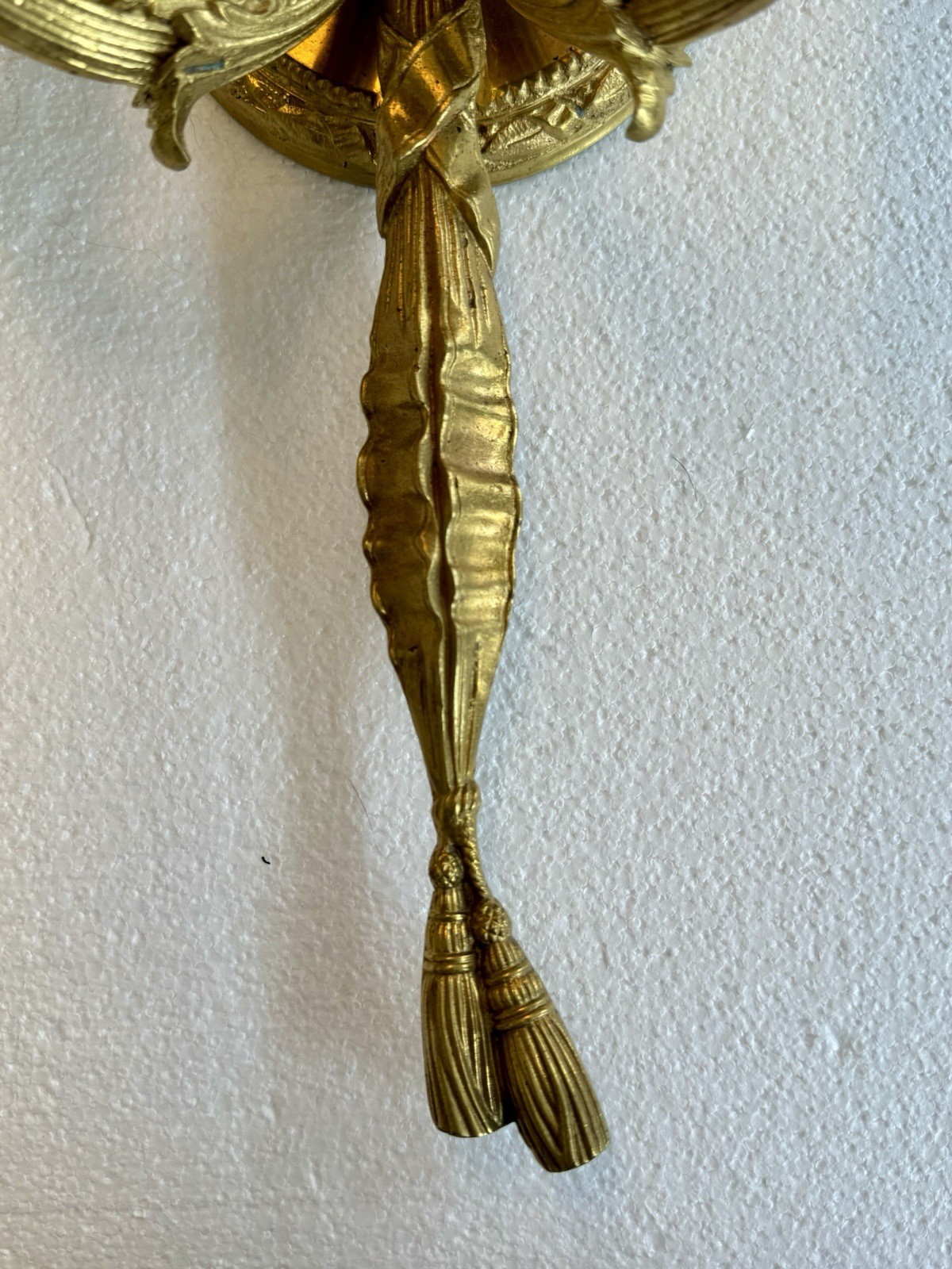 PAIR Antique French Gilt Brass Rope Bow Tassels Wall Sconce Candelabras A1