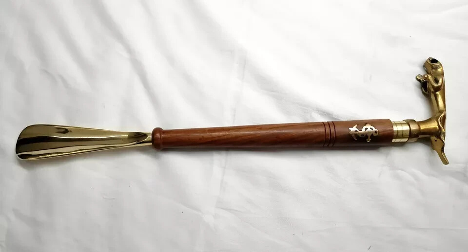 Shoe Horn Handmade Vintage Solid Wooden Brass Jaguar Handle - Nautical Style