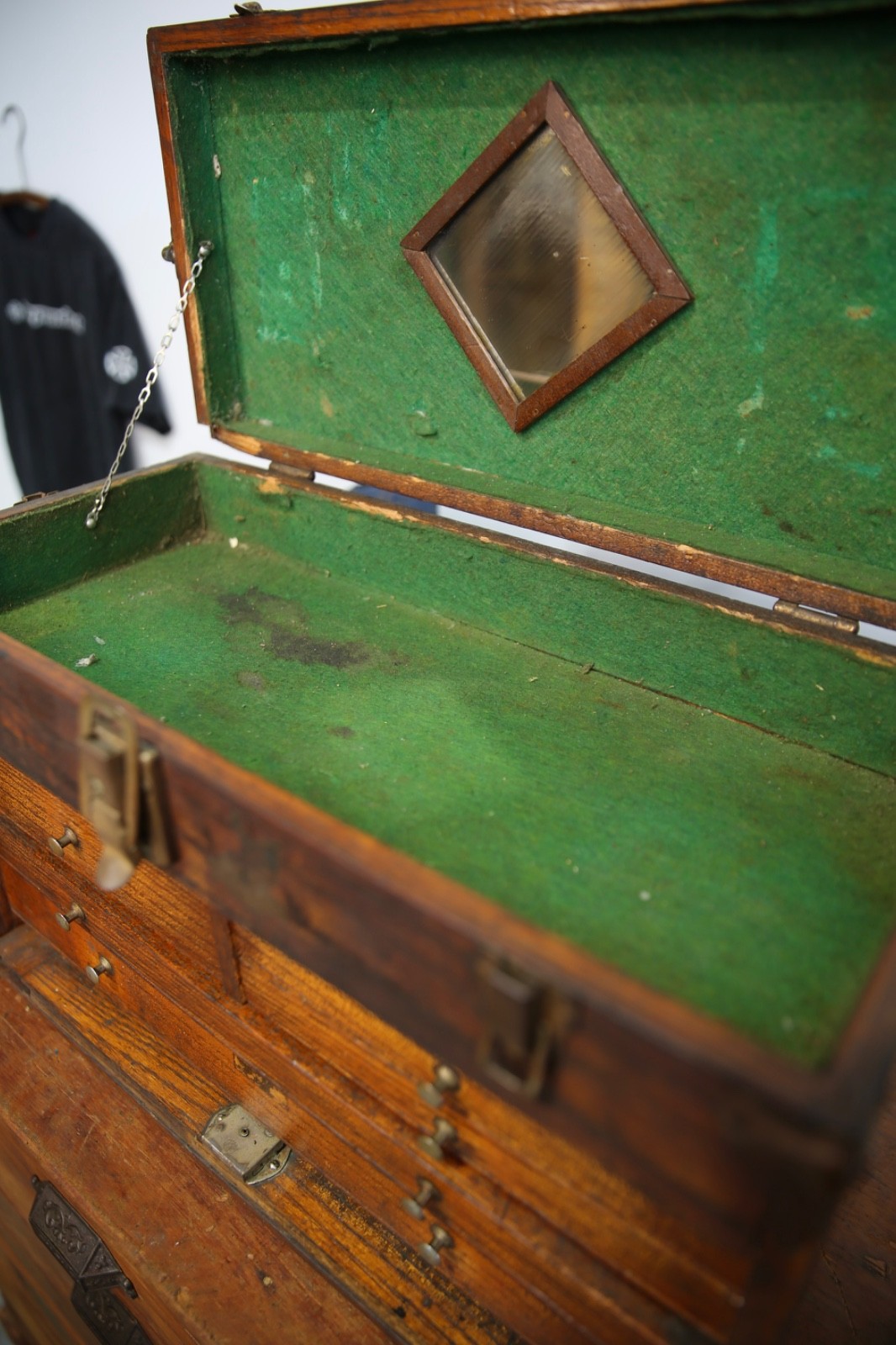 Antique Machinist Tool Box oak chest Wood Jewelry box 7 Drawer Vintage case