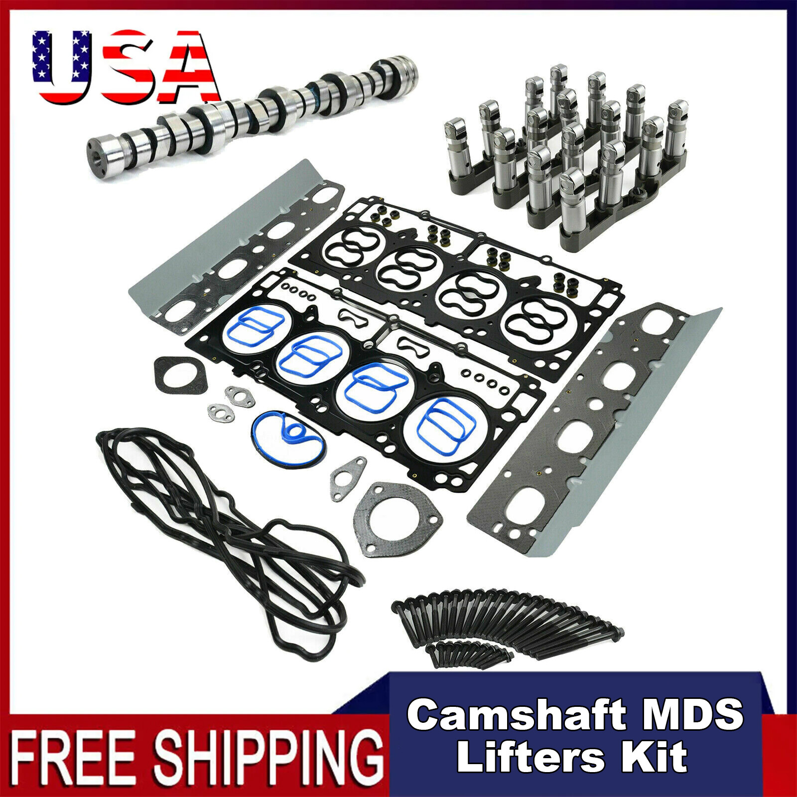 MDS Lifters Cam shaft Kit Fits 09-16 Jeep Dodge Chrysler 5.7L Hemi Gaskets Bolts
