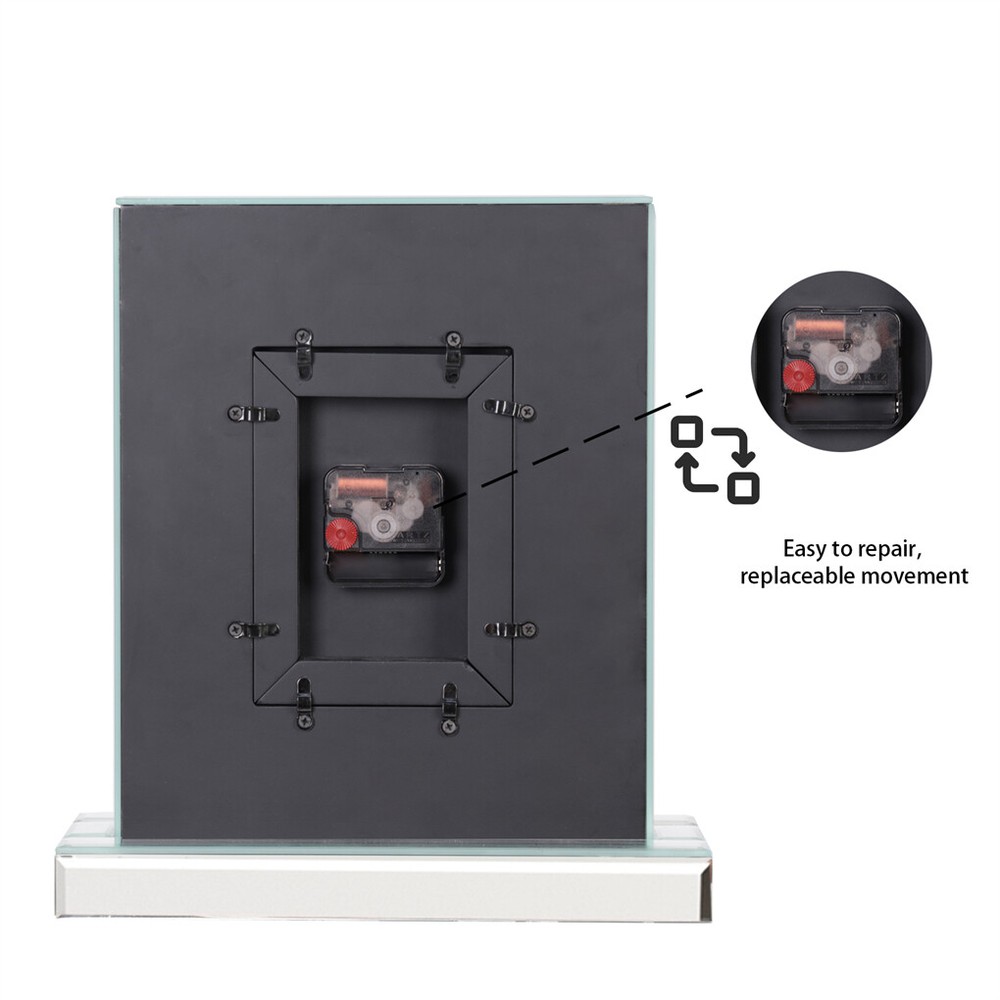 High-end Mirrored Desk Clock Crushed Diamond Table Clock Silver Glass Edge Frame