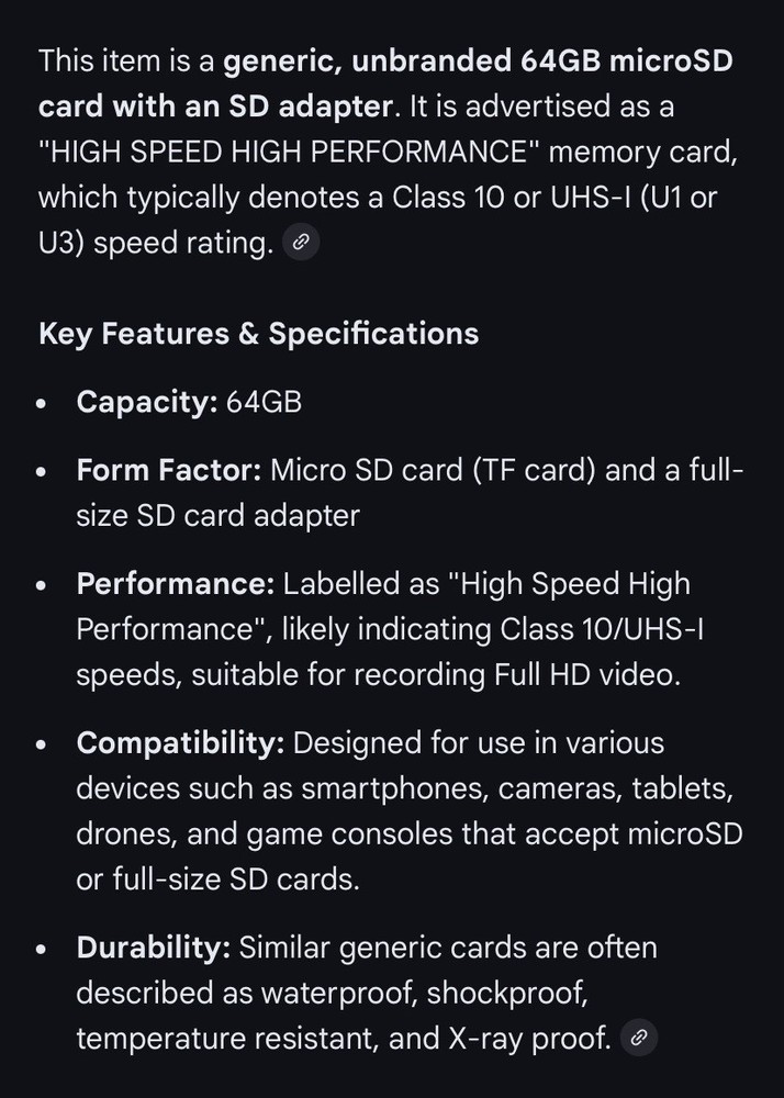Memory Card 64gb, NEW, High Speed/High Performance