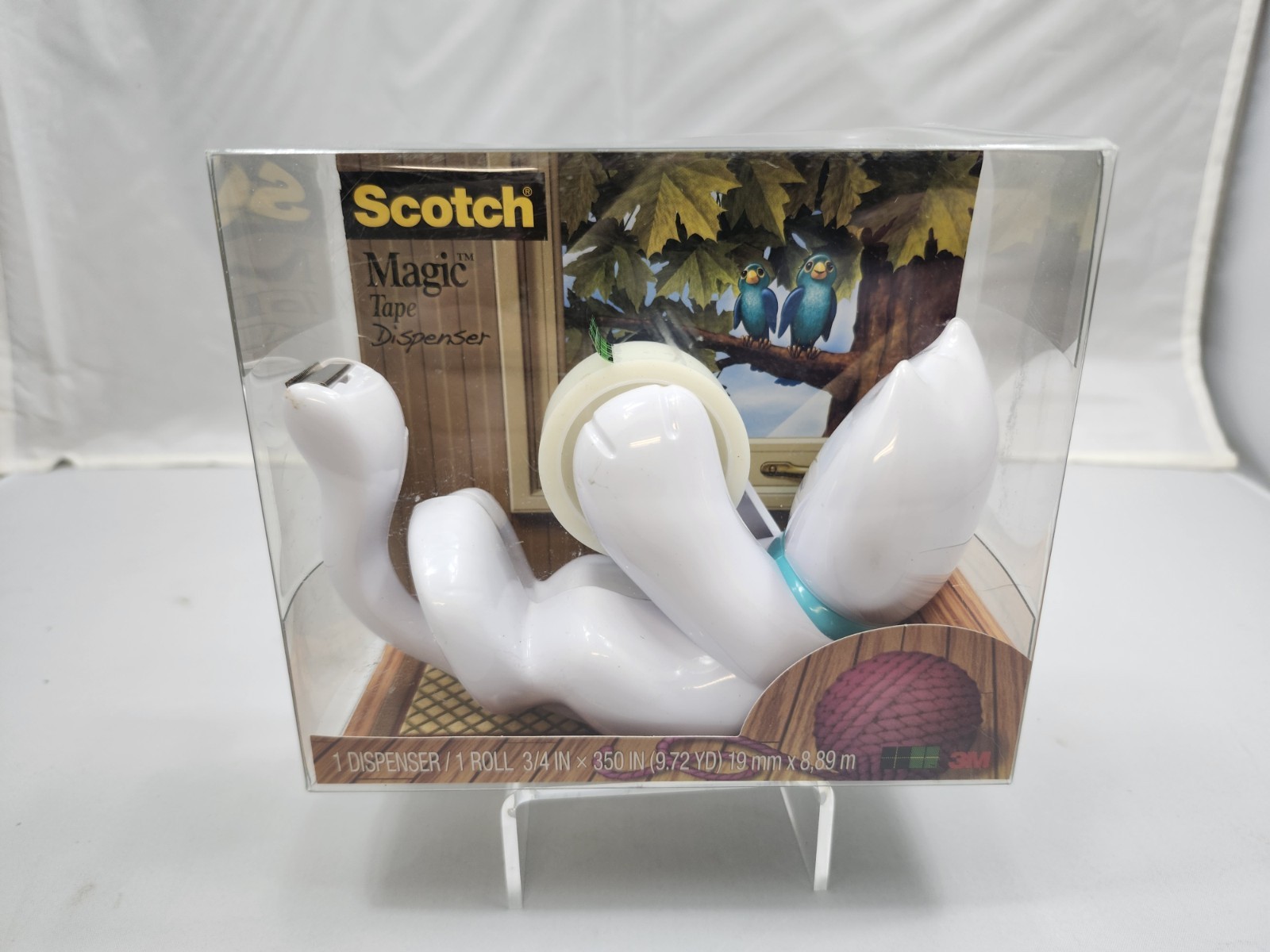 Scotch Magic Tape Dispenser White Cat Kitten Yarn Playing New Read Desc W/Tape