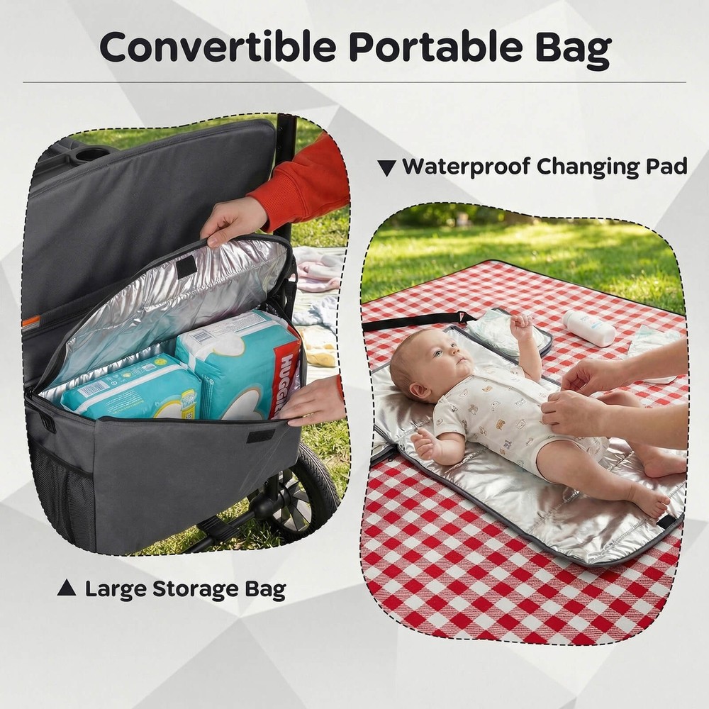 Wagon Stroller, Foldable 4-Seater Push-Pull Toddler Stroller w/Removable Canopy