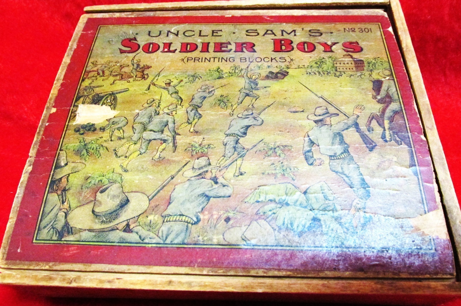 c1898 Ex-Rare Military Museum Uncle Sam's Soldier Boys Pr. Blocks, San Juan Hill