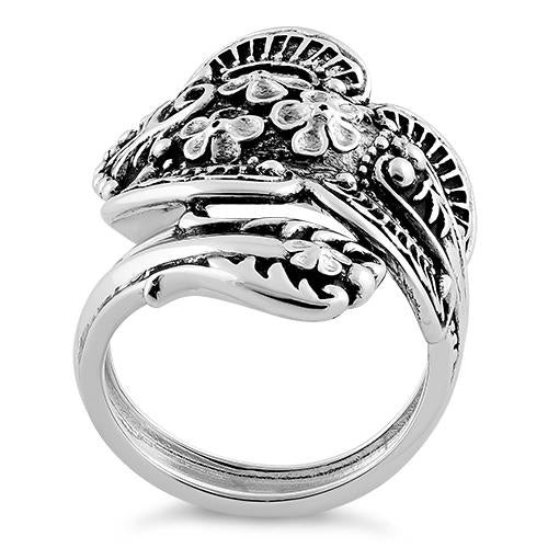925 Sterling Silver Flowers Spoon Ring