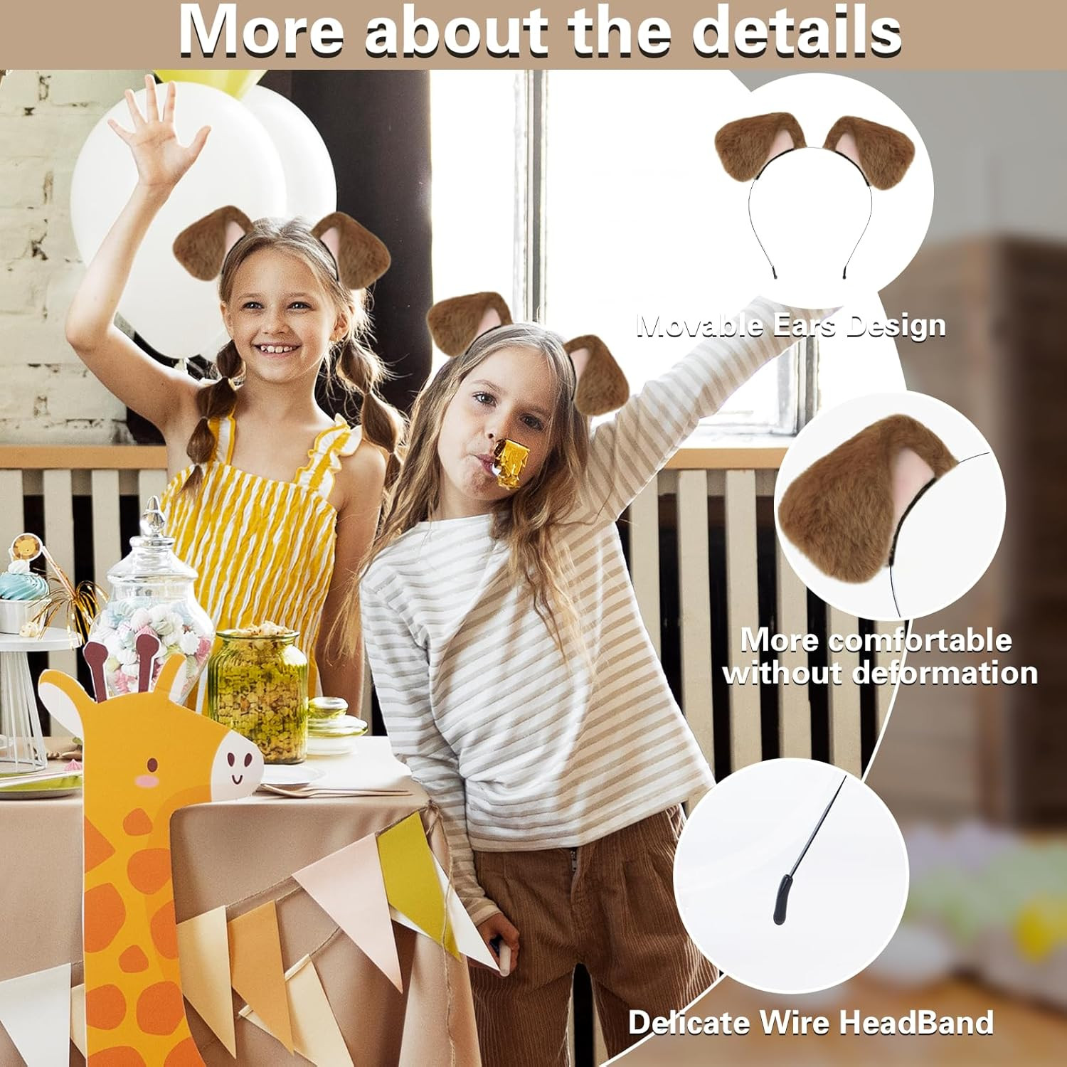 Dog Ears Golden Movable, Realistic Animals Ears Headband Brown, Fluffy Cat Bu...