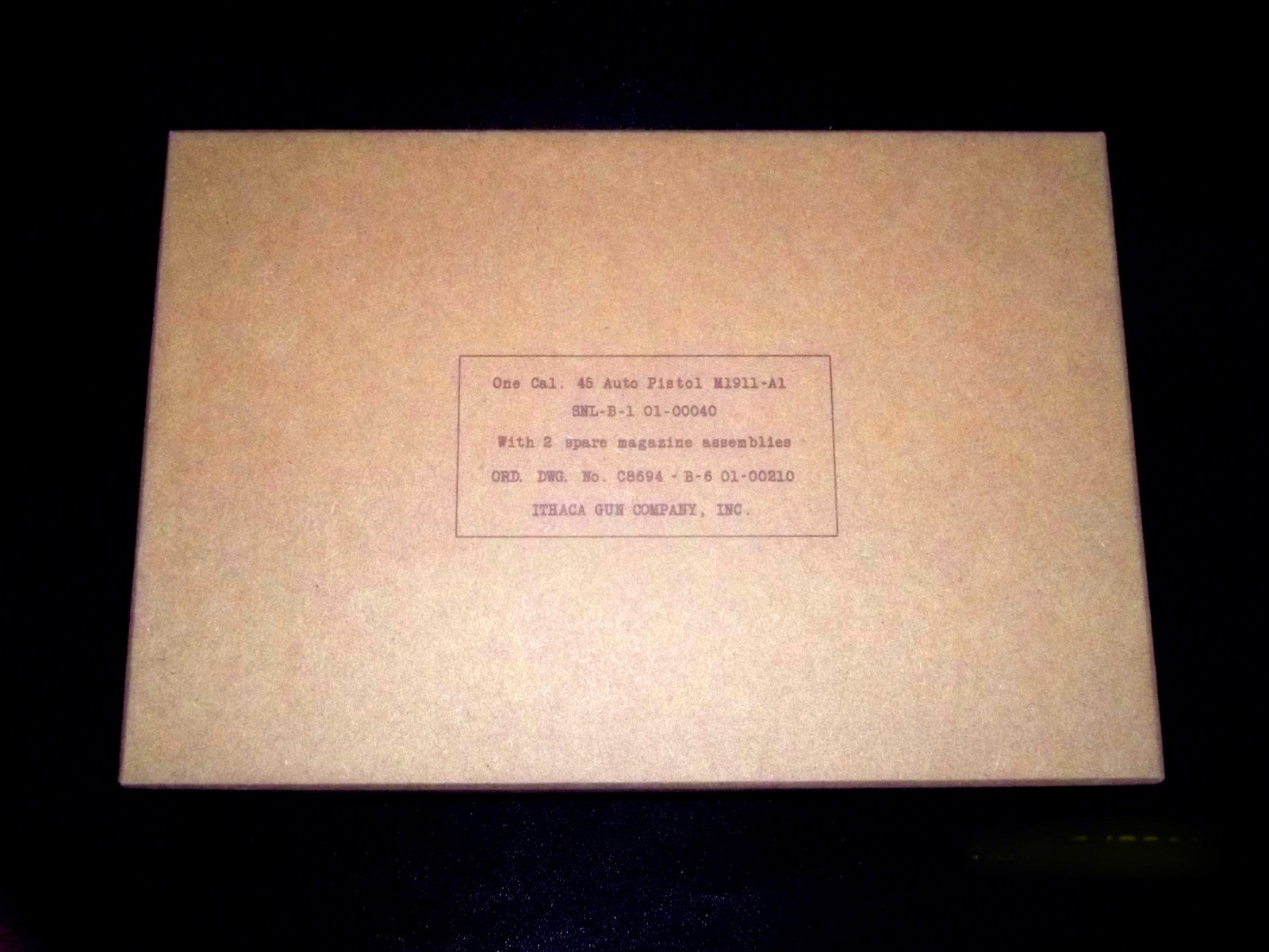 MIL SPEC USGI Kraft box for 1911A1 ITHACA Pistol WW2 with wax paper wrap