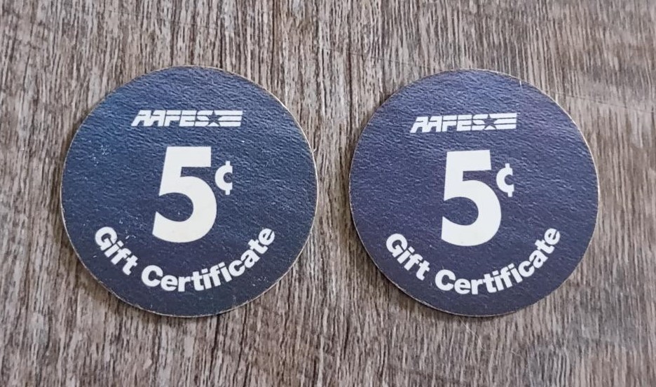 TWO 2003 AAFES Military Pogs Five Cent Gift Certificates