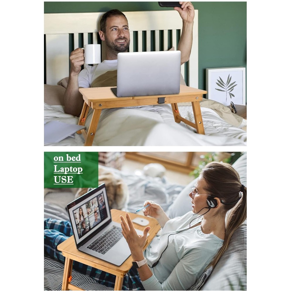 Foldable Bamboo Bed Tray with Drawer