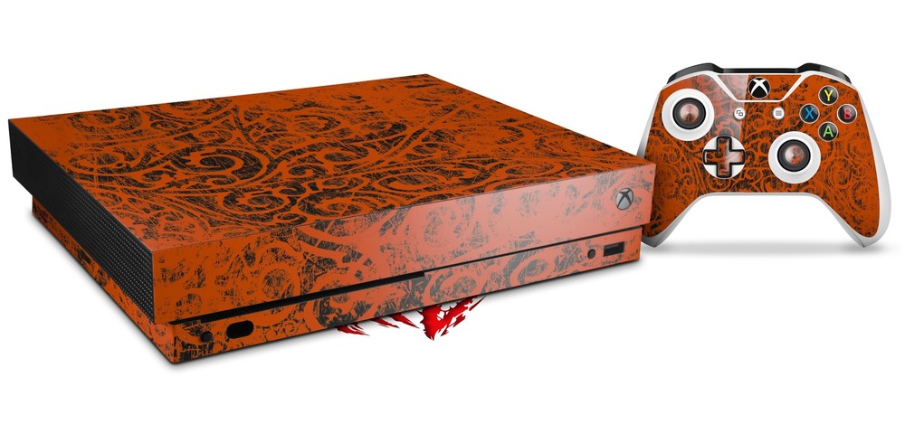 Skin for XBOX One X Console Controller Folder Doodles Burnt Orange Decal