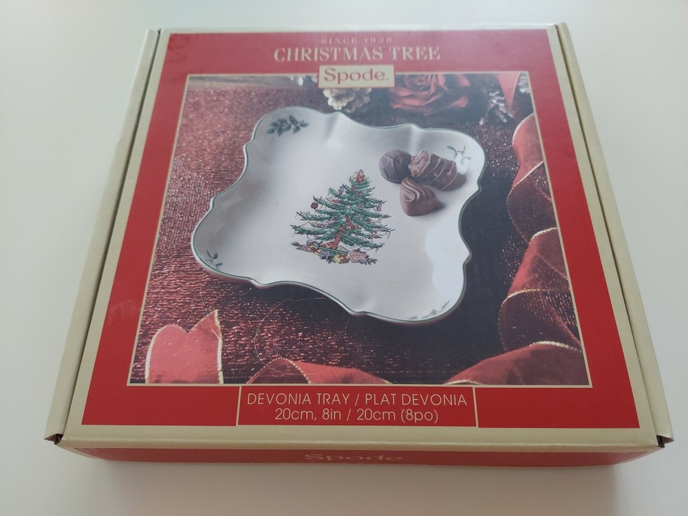 SPODE DEVONIA CHRISTMAS TREE TRAY , CANDY/COOKIE PLATE NEW IN BOX