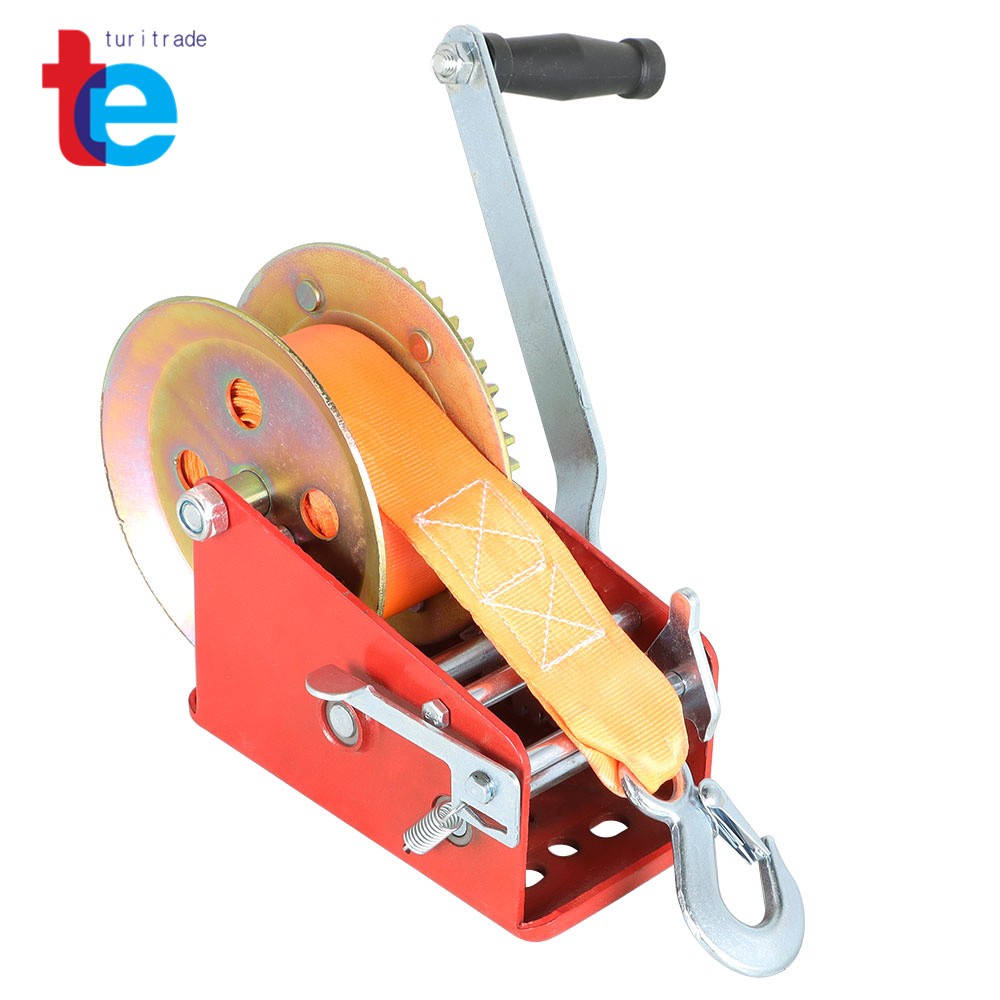 3500LBS Red Hand Winch Hand Crank 2 Gear Red Strap ATV Trailer Boat