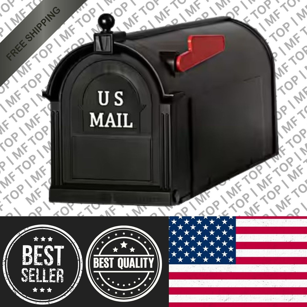 Black Post Mount Mailbox, Large, Keeps Mail Dry, Heavy Duty for Rural