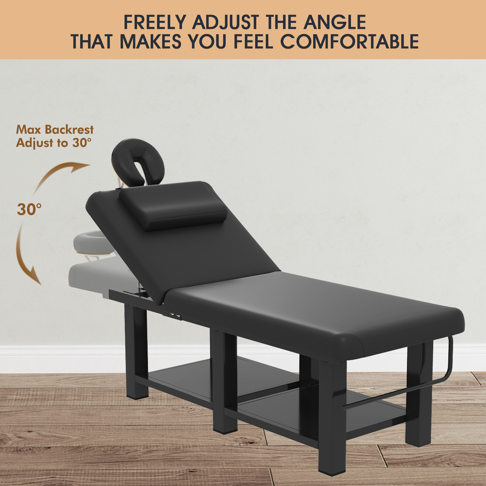 Black HeavyDuty Wide Massage Table Facial Bed Salon Beauty w/Open-Chest,Headrest