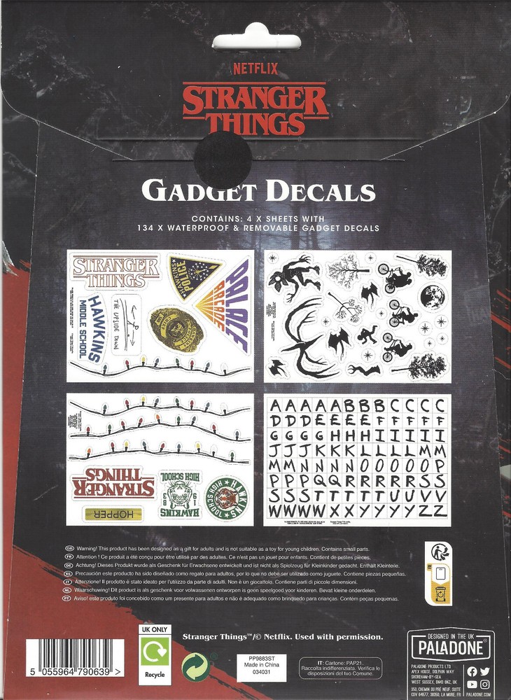 Stranger Things, NetFlix 134 Waterproof & Removable Gadget Decals sealed package