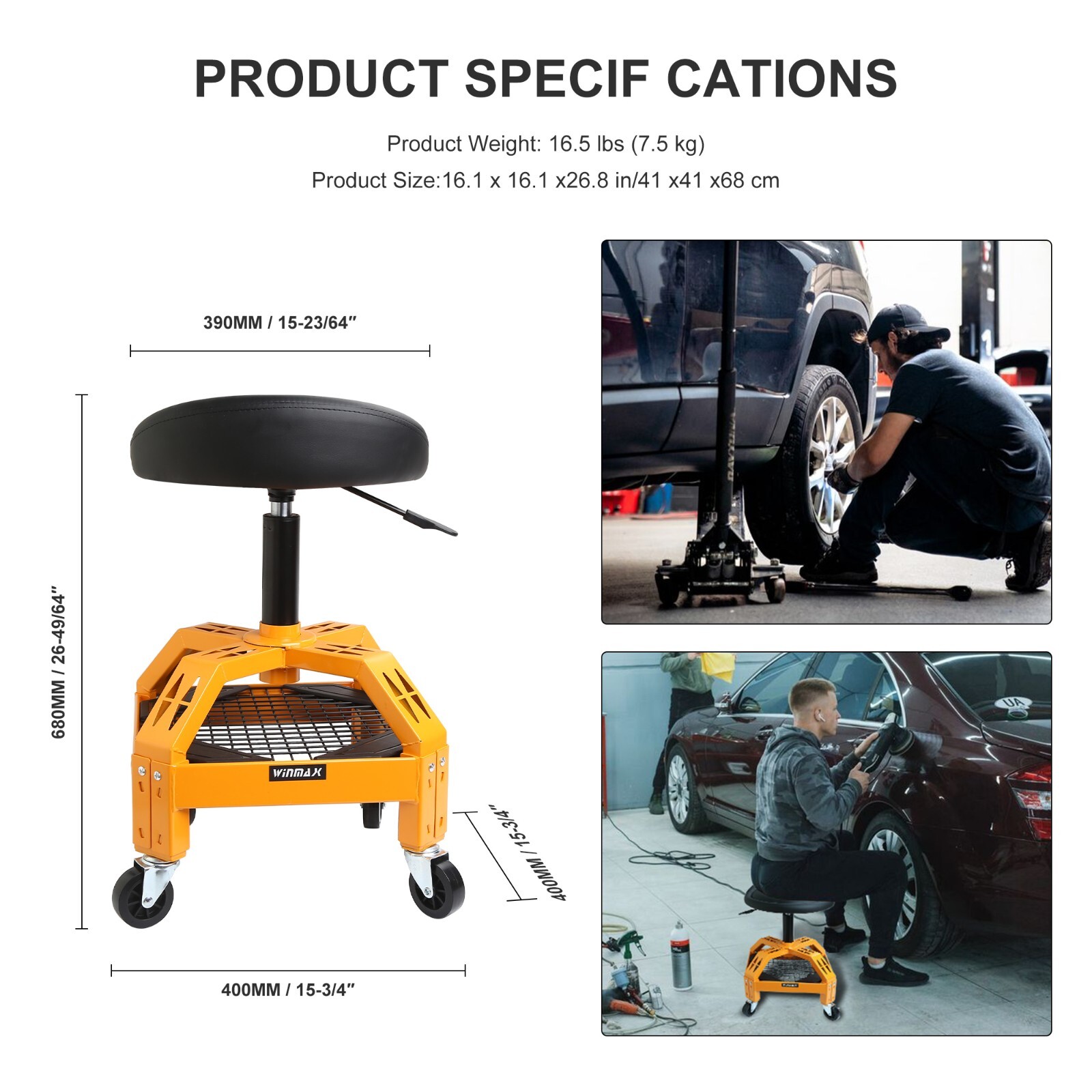 Adjustable height Padded Swiveling seat Garage Mechanics Roller Seat Stool Chair