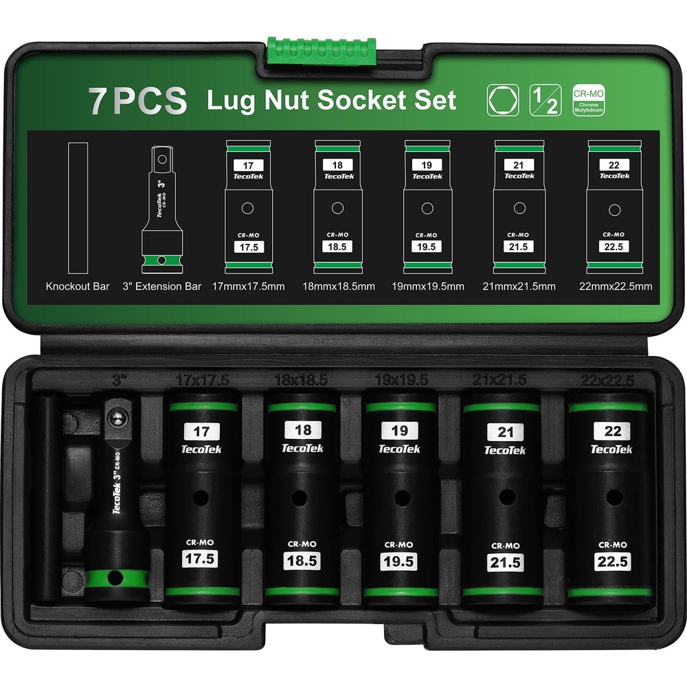 7PCS Lug Nut Socket Set, 1/2” Impact Thin Wall Flip Socket, Half Size Wheel S...