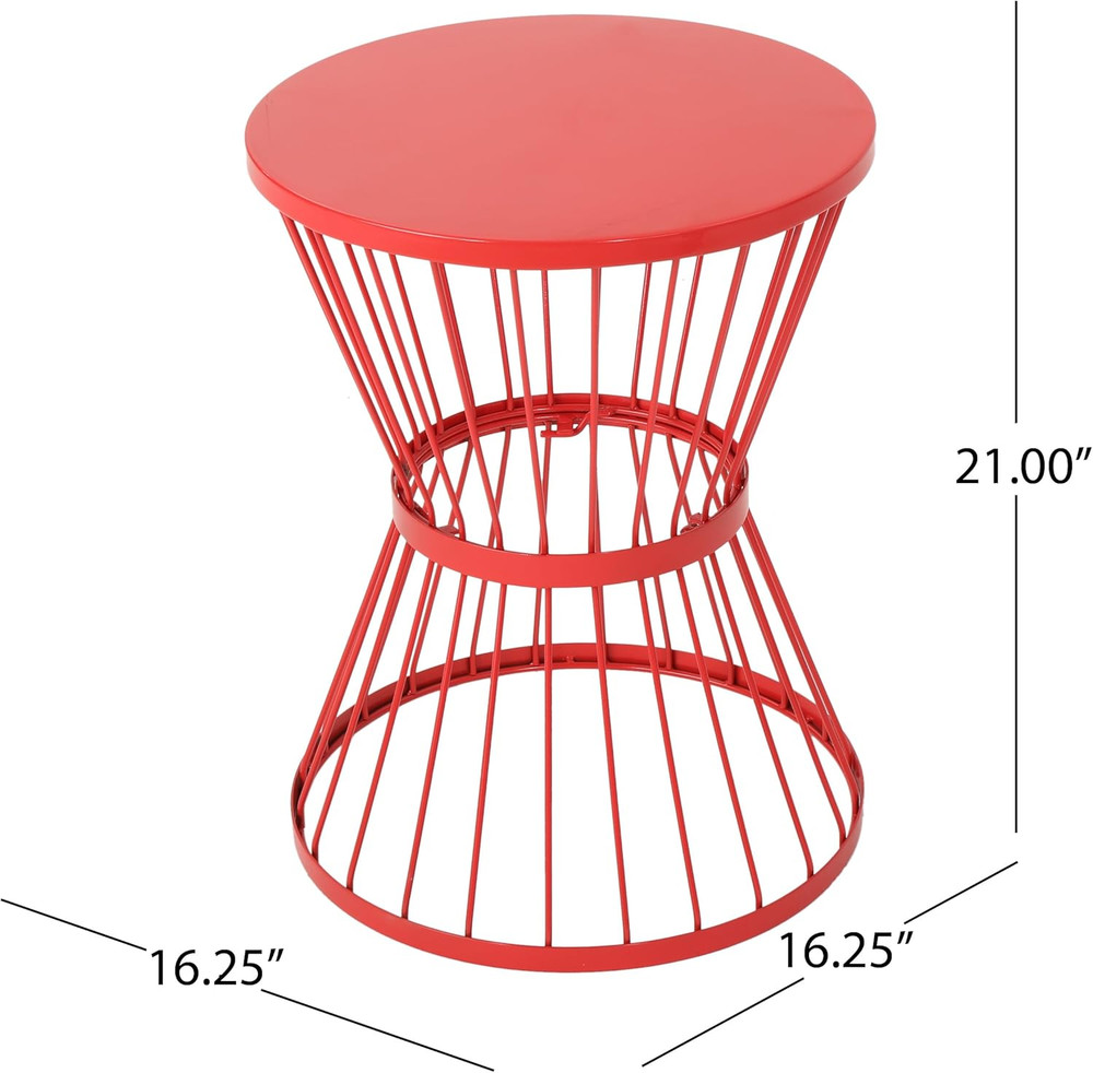 Lassen Outdoor 16" Iron Side Table, Matte Red