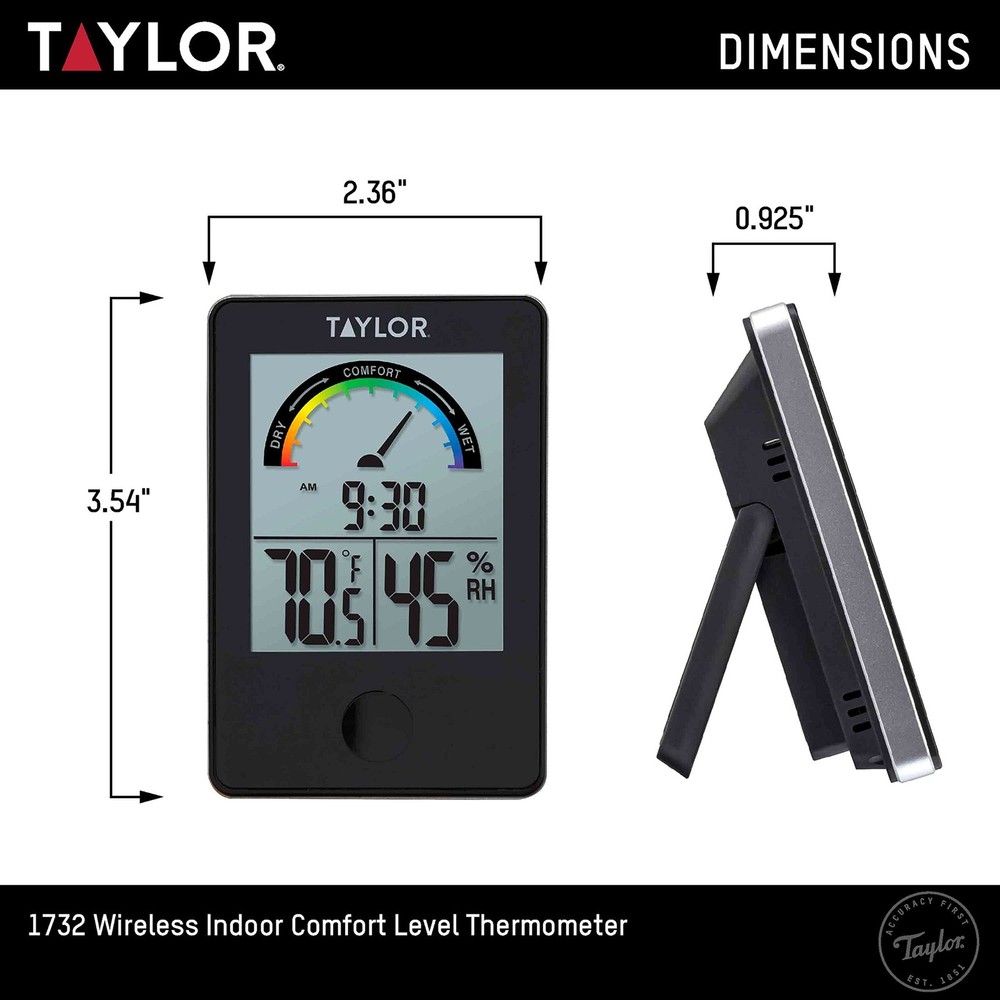 Taylor Digital Wireless Indoor Comfort Level Single Display, Black