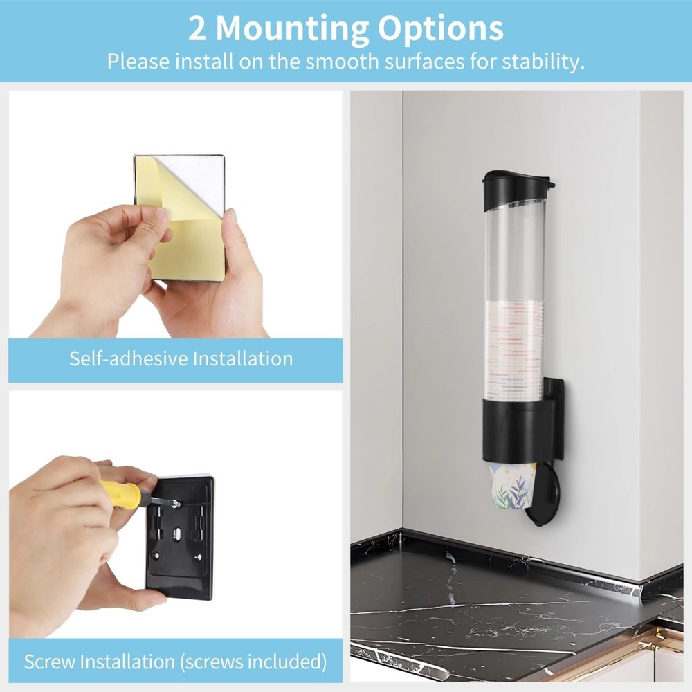 Disposable Paper Cup Dispenser, Pull Type Wall Mount Cup Holder for Water Coo...