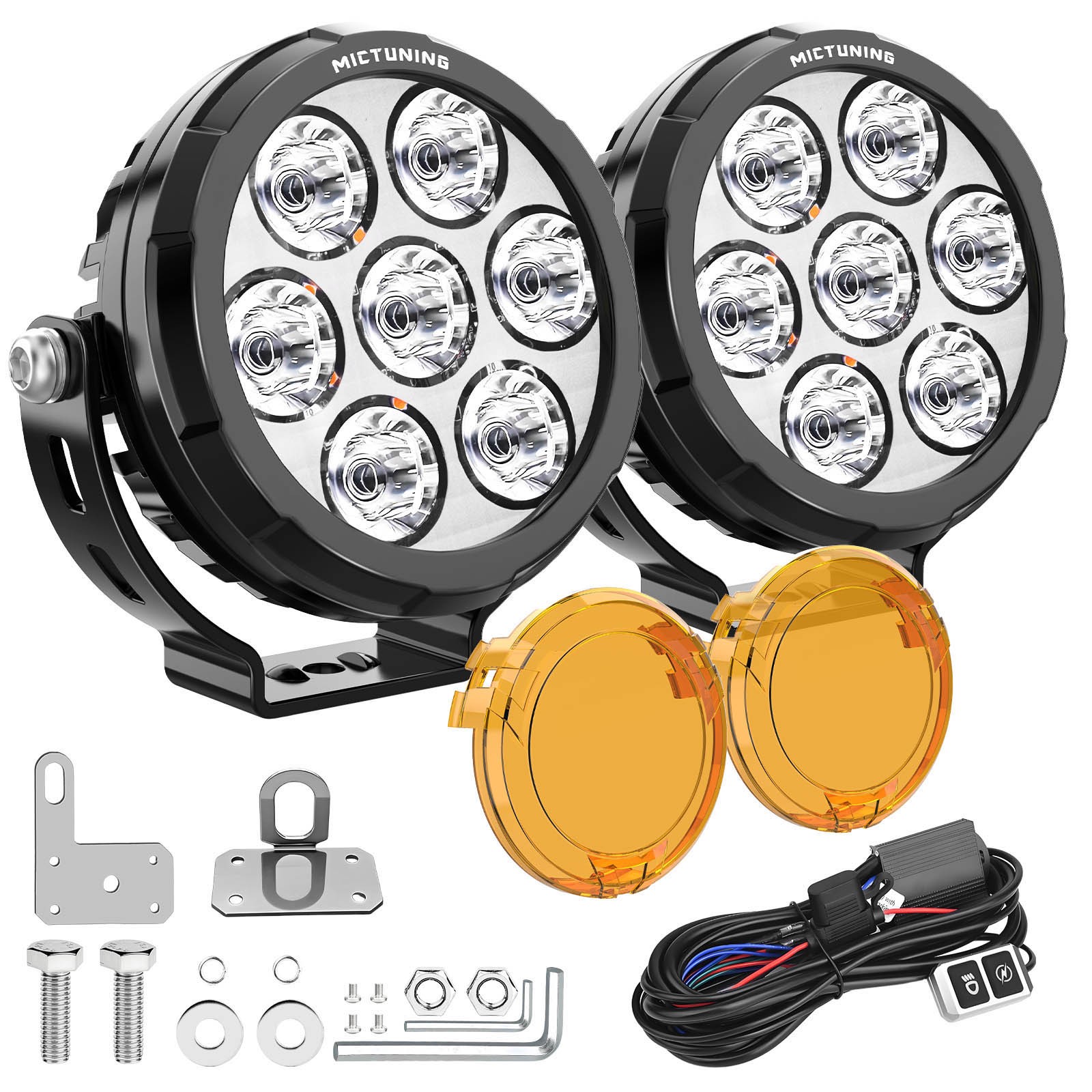 2x 4.5" Motorcycle Round LED Driving Work Light Pods Fog Spotlight w/Amber Cover
