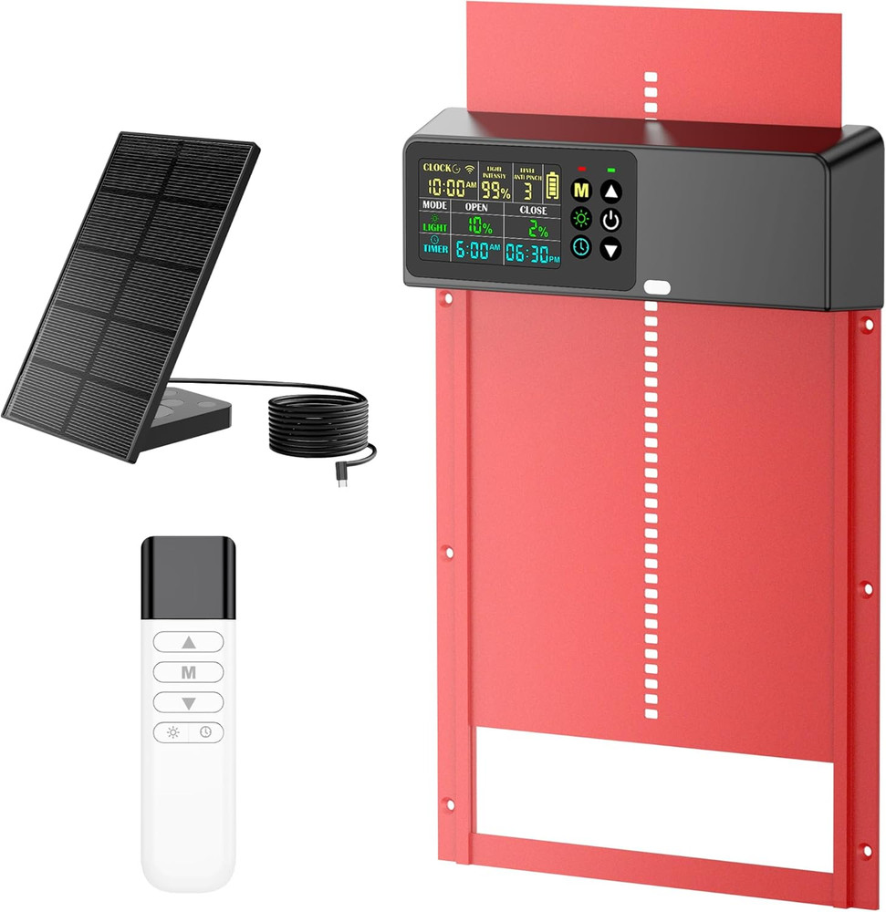 Solar-Powered Automatic Chicken Coop Door with Remote Control and LCD Display
