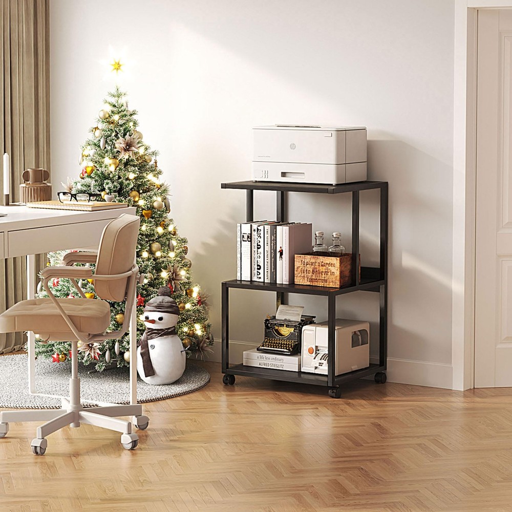 Mexin Black Printer Stand Small 3 Tier Printer Table Wheels Storage Shelf Home O