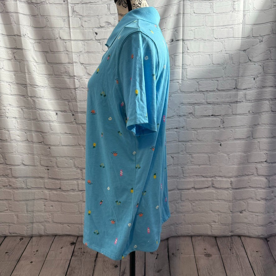 Cat & Jack Boy Polo Shirt XXL 16/18 Husky Blue Tropical Beach Print Cotton Blend