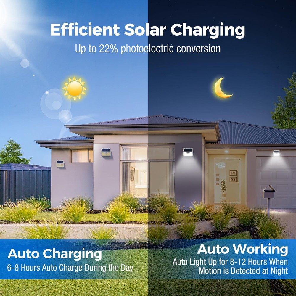 Solar Lights Outdoor Waterproof, 6Pack 140LED Bright Motion Sensor Security L...