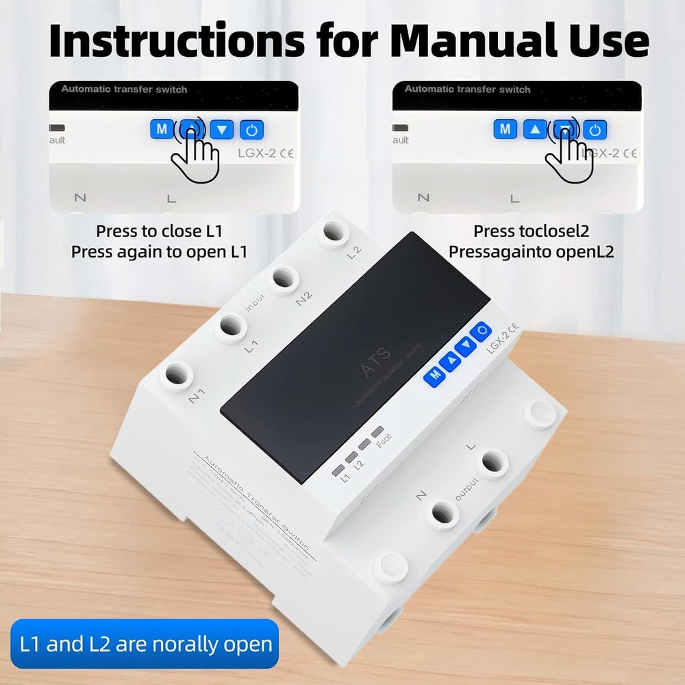 63A 2P Dual Power Automatic Transfer Switch 110V Adjustable Emergency Generator