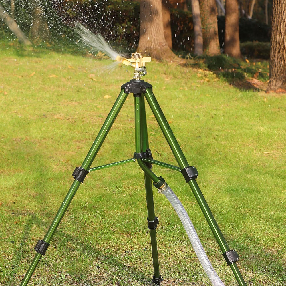 Impact Sprinkler on Tripod Base Brass Head Adjustable 360° Large Area Coverage