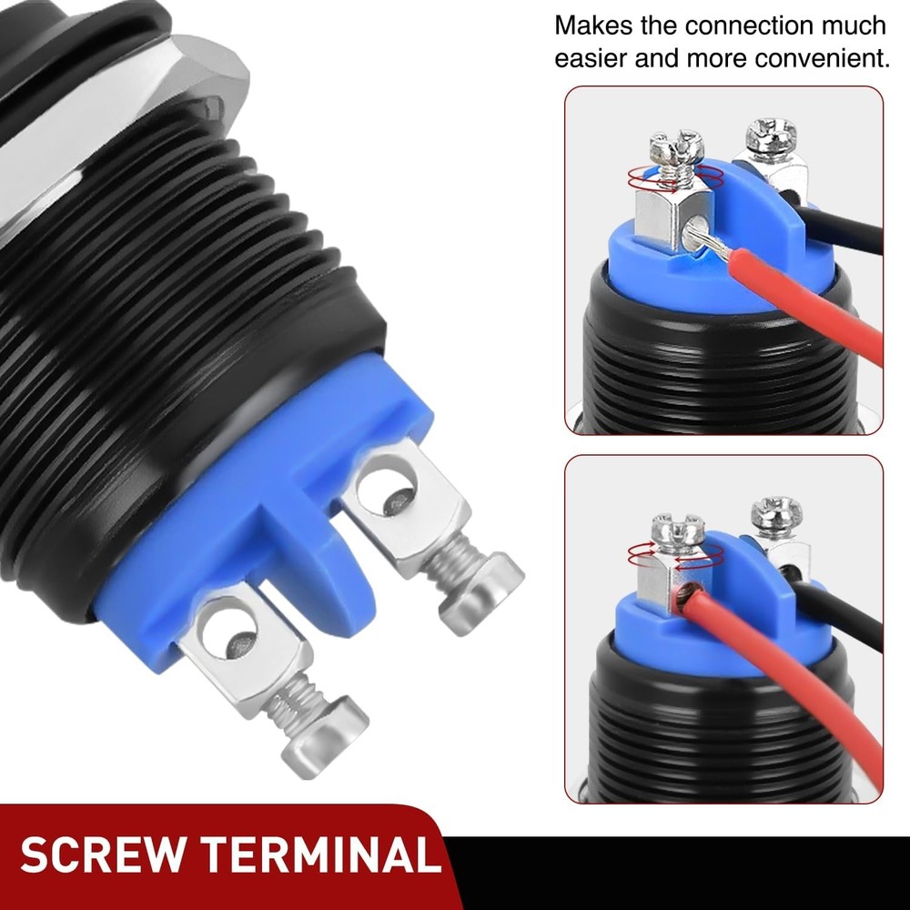Nilight 16mm Momentary Push Button Switch Waterproof 2PCS 2 Pin Screw Terminal