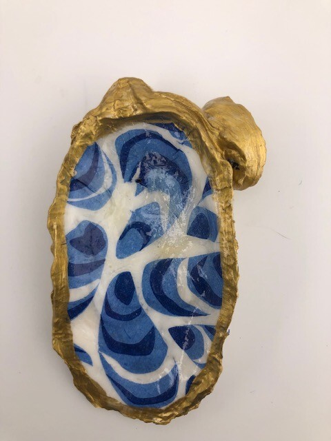 Hand Crafted Preppy Blue Mussels Decoupage Oyster Shell