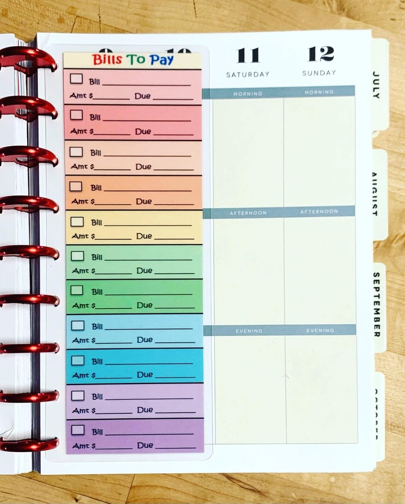 (SHORT) Bills to Pay Rainbow Two Sided Dashboard 4 use w/ ClassicHappy Planner~