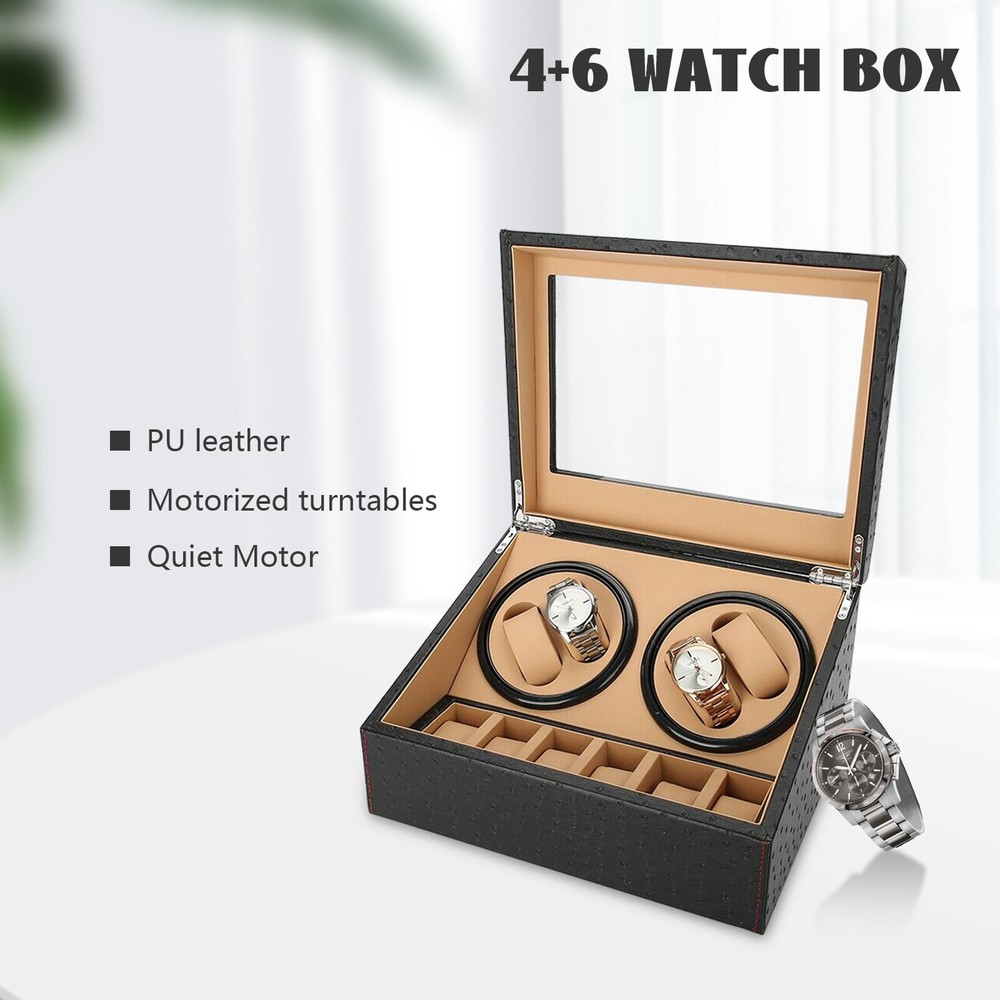 Automatic Watch Winder Box Display PU Leather Storage Case 4+6 Rotation Box Gift