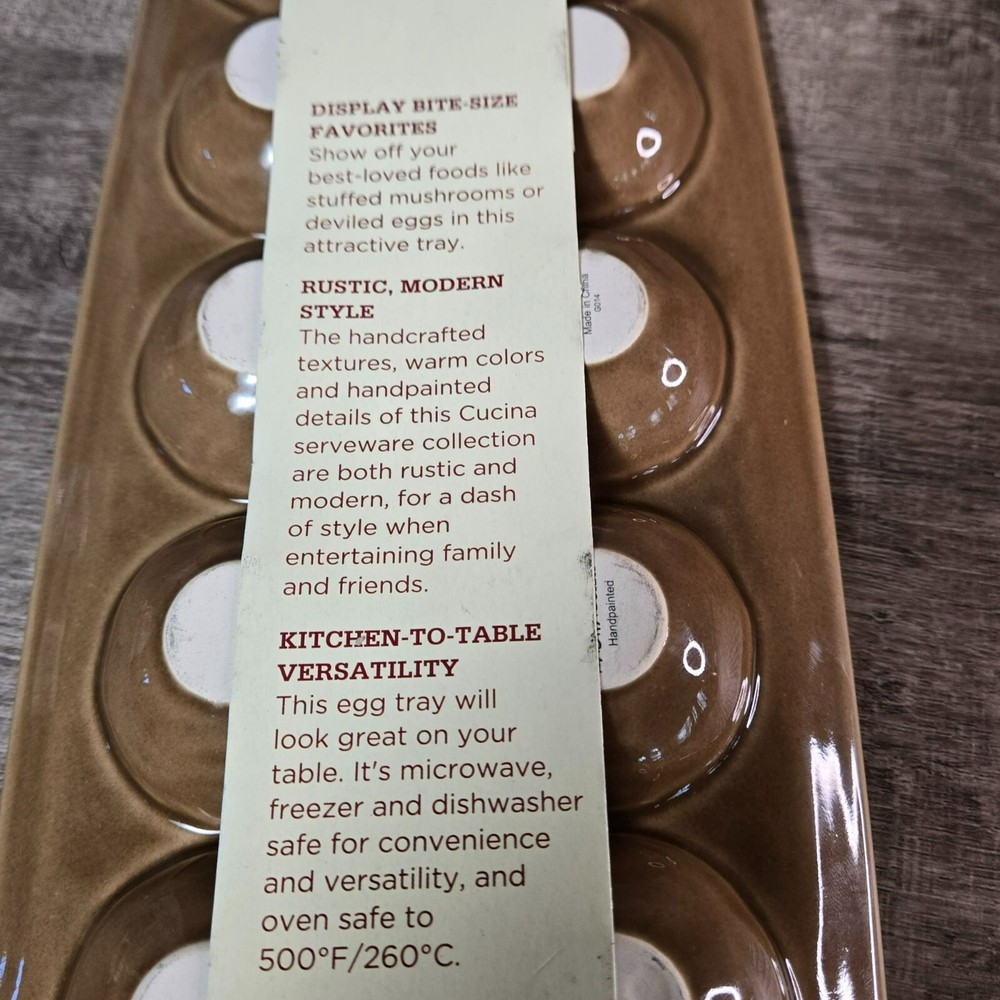 Rachael Ray Stoneware 12-Cup Deep Rich Brown Deviled Egg Dish Oblong Tray