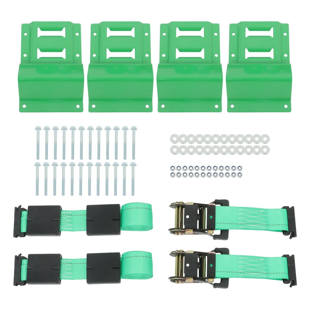 Universal E Track System 2 Straps 4 Wheel Chocks Hardware Cargo Control Green