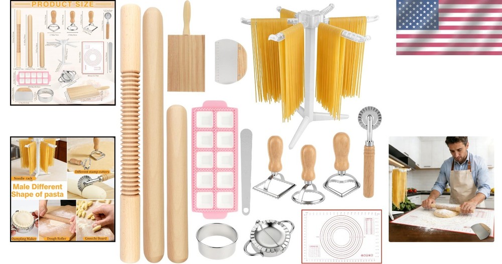 Complete Pasta Tool Set: Ravioli Maker, Gnocchi Board & Drying Rack Included
