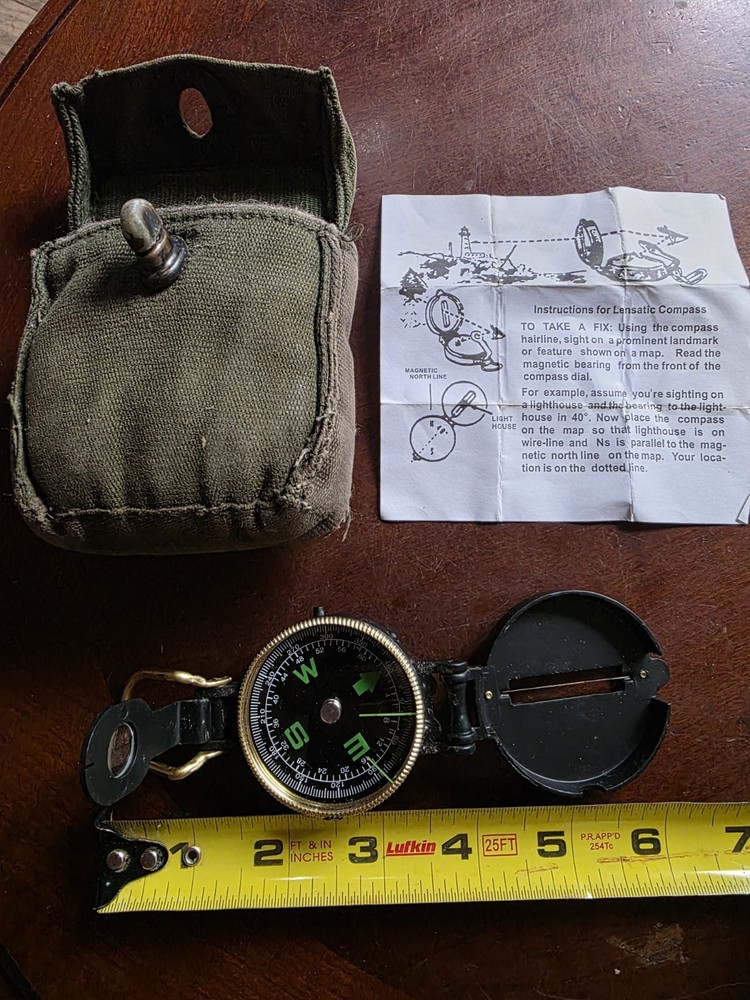 Vintage Engineer Directional Compass With Padded Pouch And Instructions Works