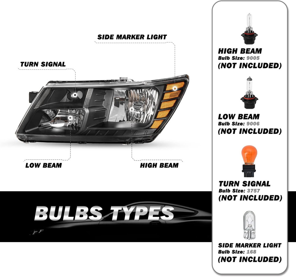Halogen Headlight Assembly Compatible with 2009-2020 Dodge Journey Replacement O