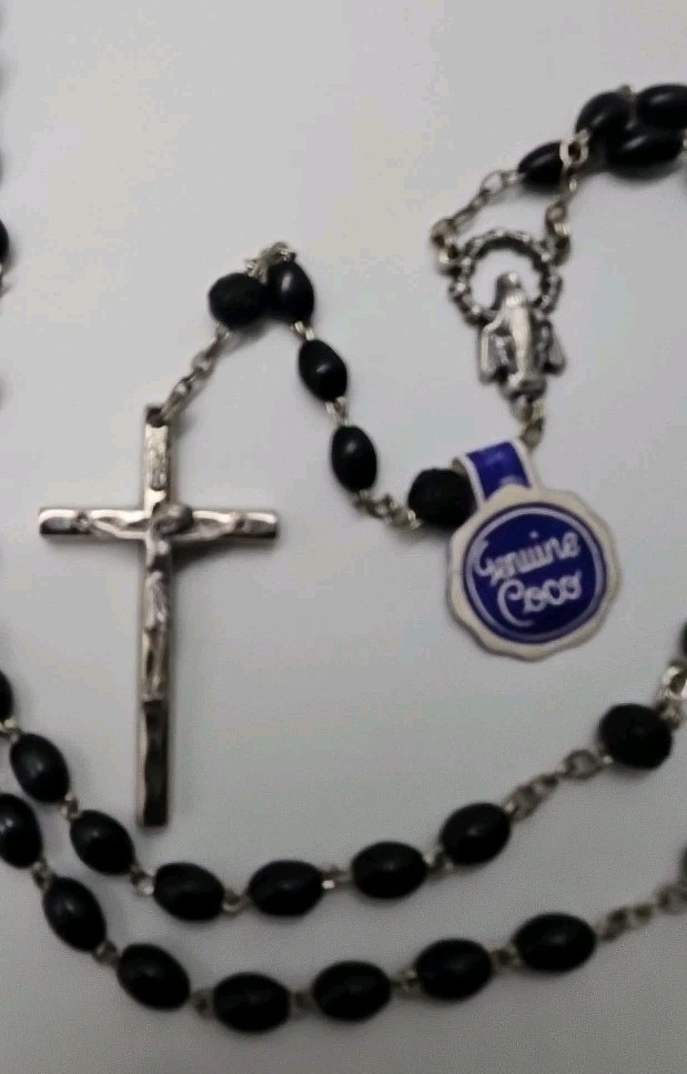 Vintage Coco Rosary Genuine Black Coco Beads Cross Marked Italy
