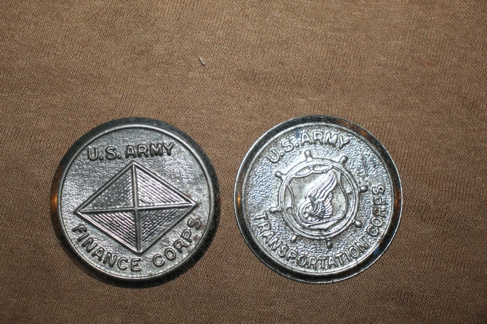 Original WW2 U.S. Army Transportation & Finance Corps Round Tin Badge w/Rear Pin