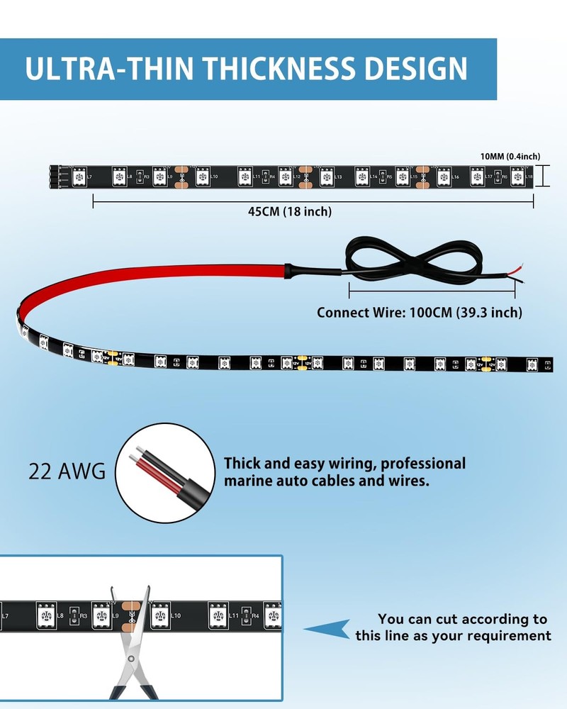 12V Led Light Strip 18" Connectable 18Inch/45CM, White